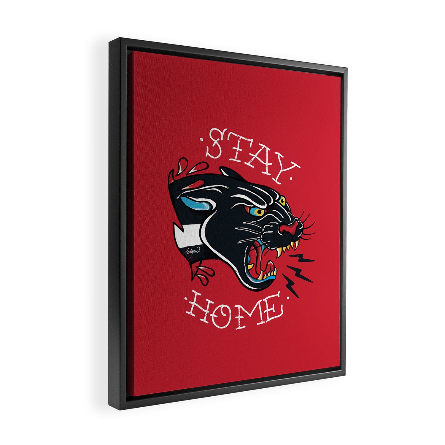 Stay Home Panther Tattoo Framed Canvas Print Gallery Image 2
