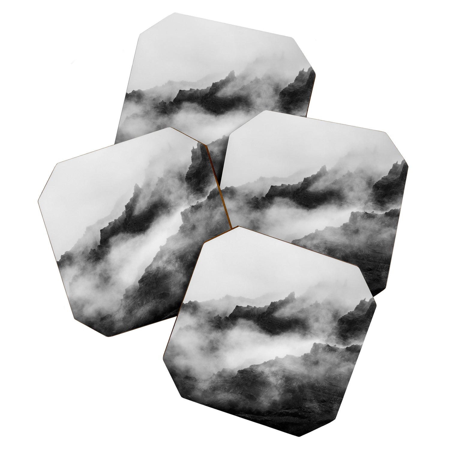 Foggy Mountains Black and White Coaster Gallery Image 1
