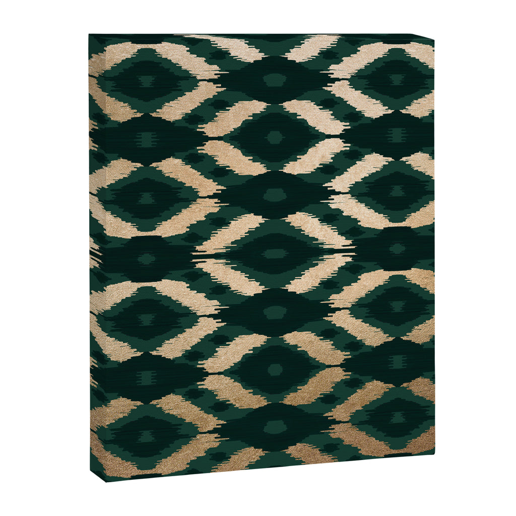 Bohemian Gold Forest Green Ikat Pattern Canvas Print Gallery Image 8
