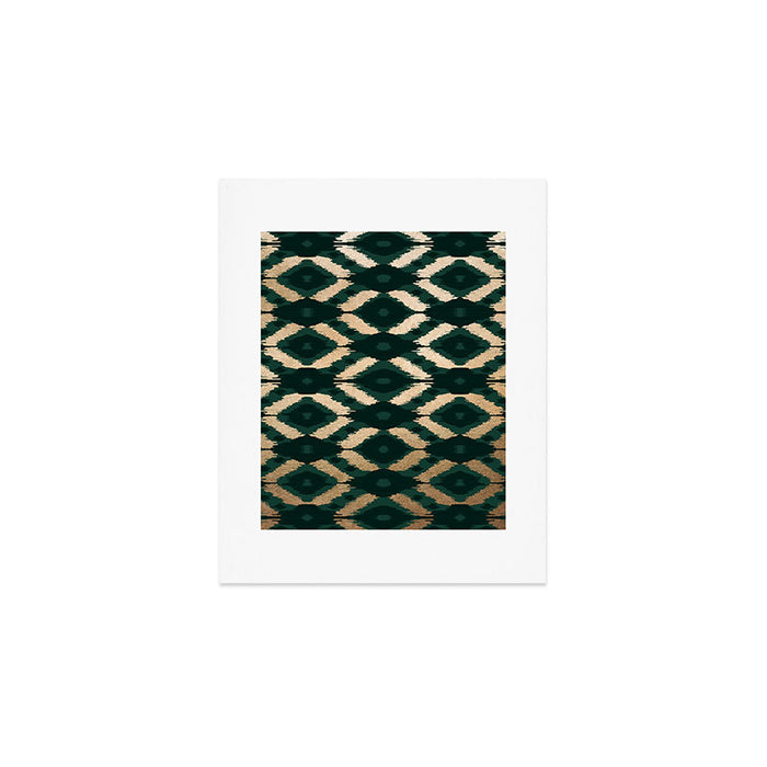 Bohemian Gold Forest Green Ikat Pattern Art Print Gallery Image 1