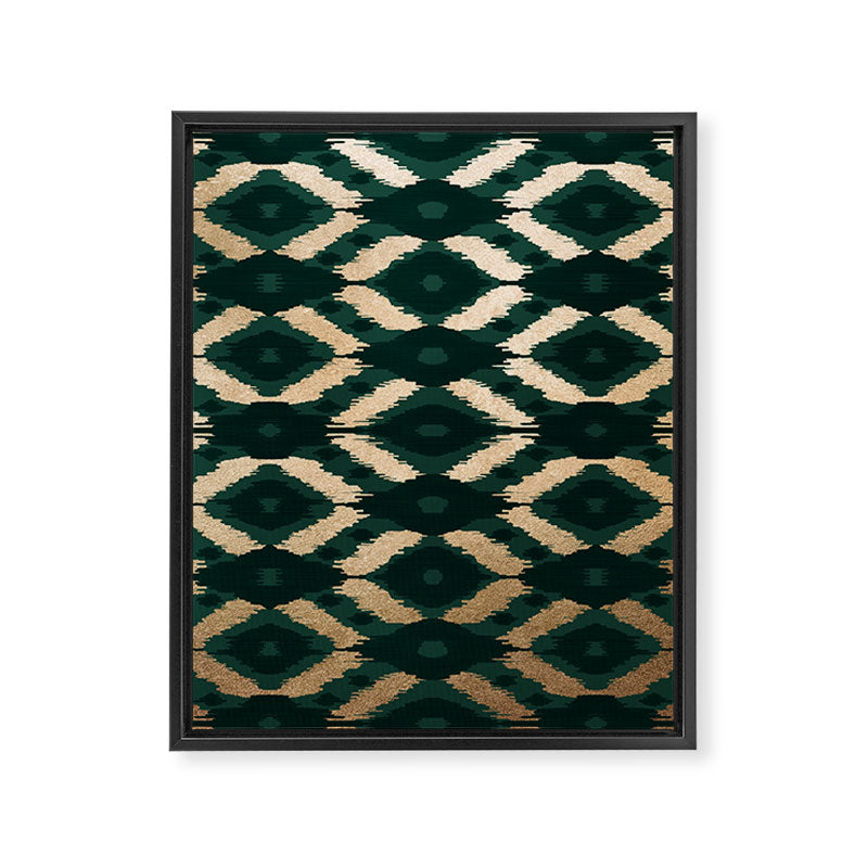 Bohemian Gold Forest Green Ikat Pattern Framed Canvas Print Gallery Image 8