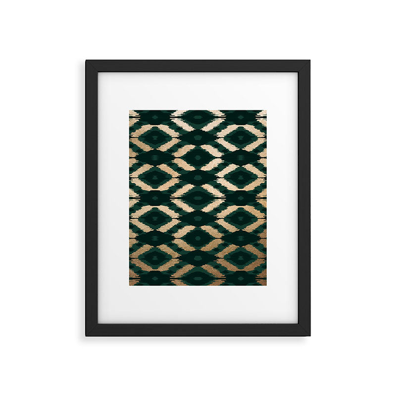 Bohemian Gold Forest Green Ikat Pattern Framed Art Print Gallery Image 6