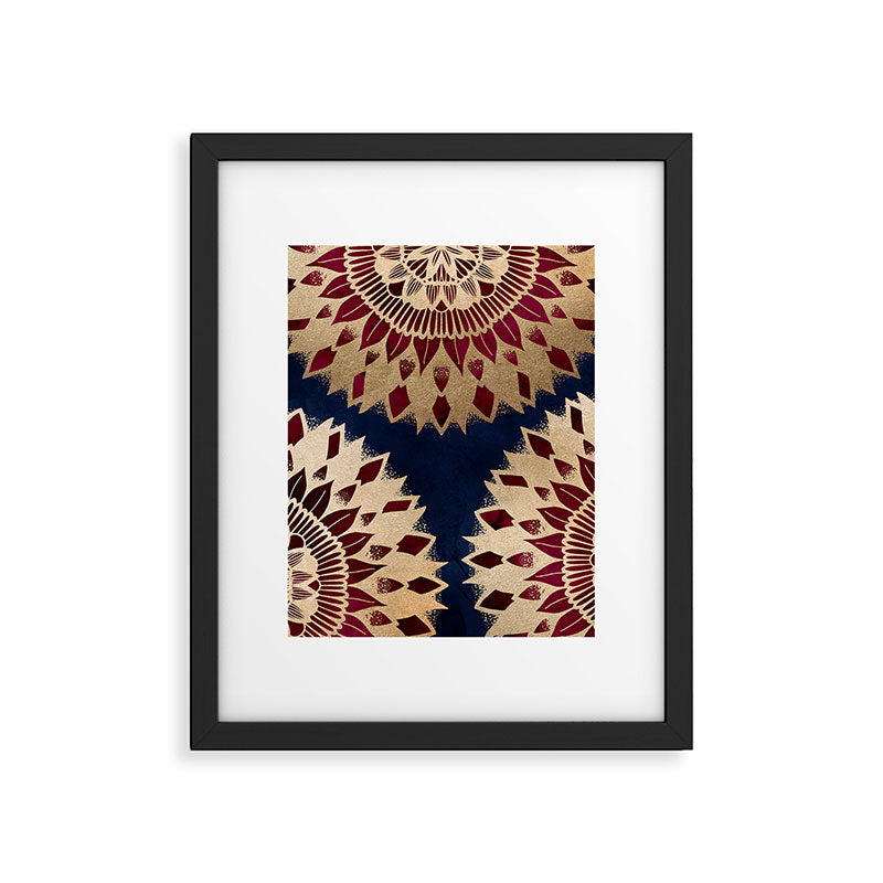 Bohemian Gold Navy Burgundy Hand Drawn Mandala Framed Art Print Gallery Image 6