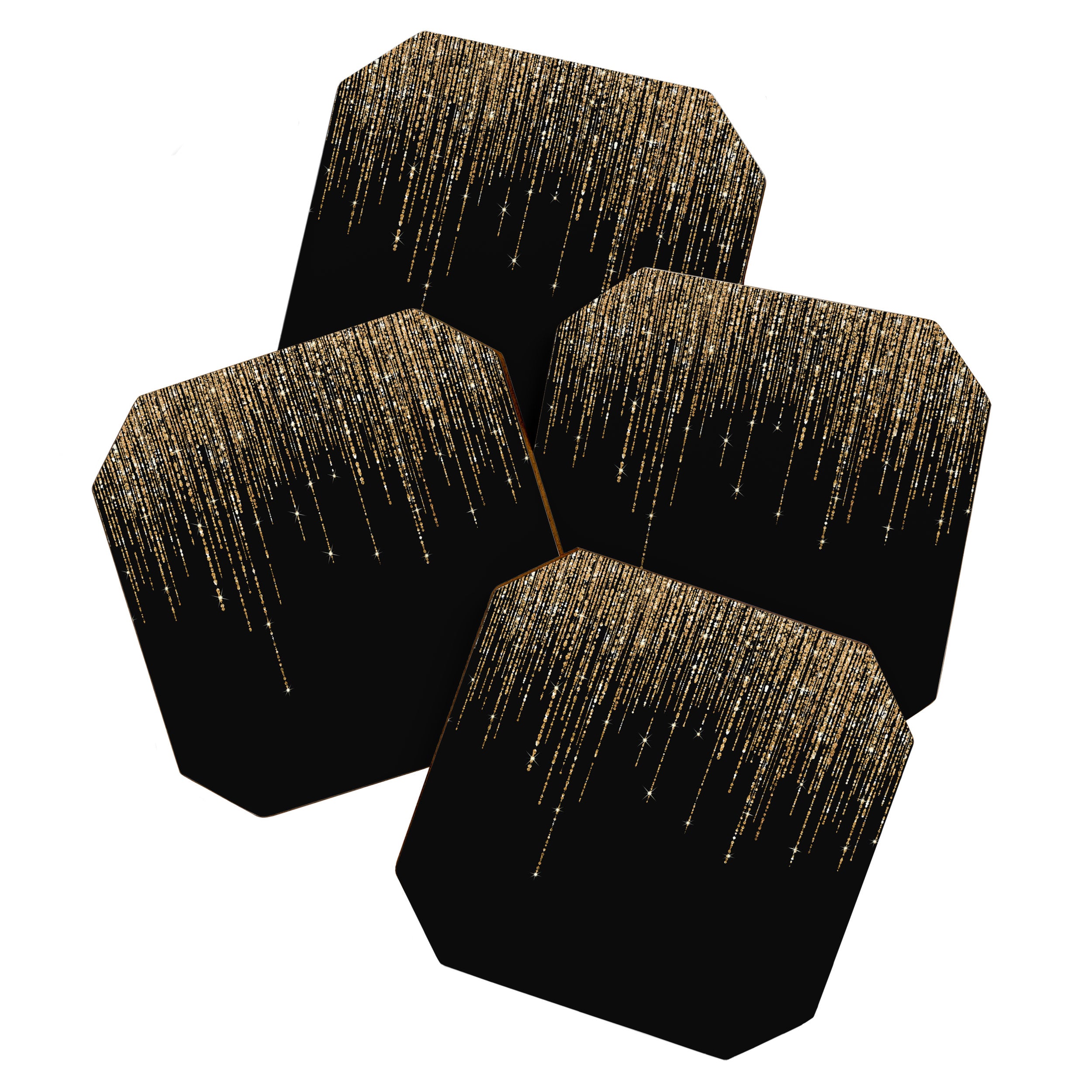 Luxury Chic Black Gold Sparkly Glitter Fringe Coaster Gallery Image 1