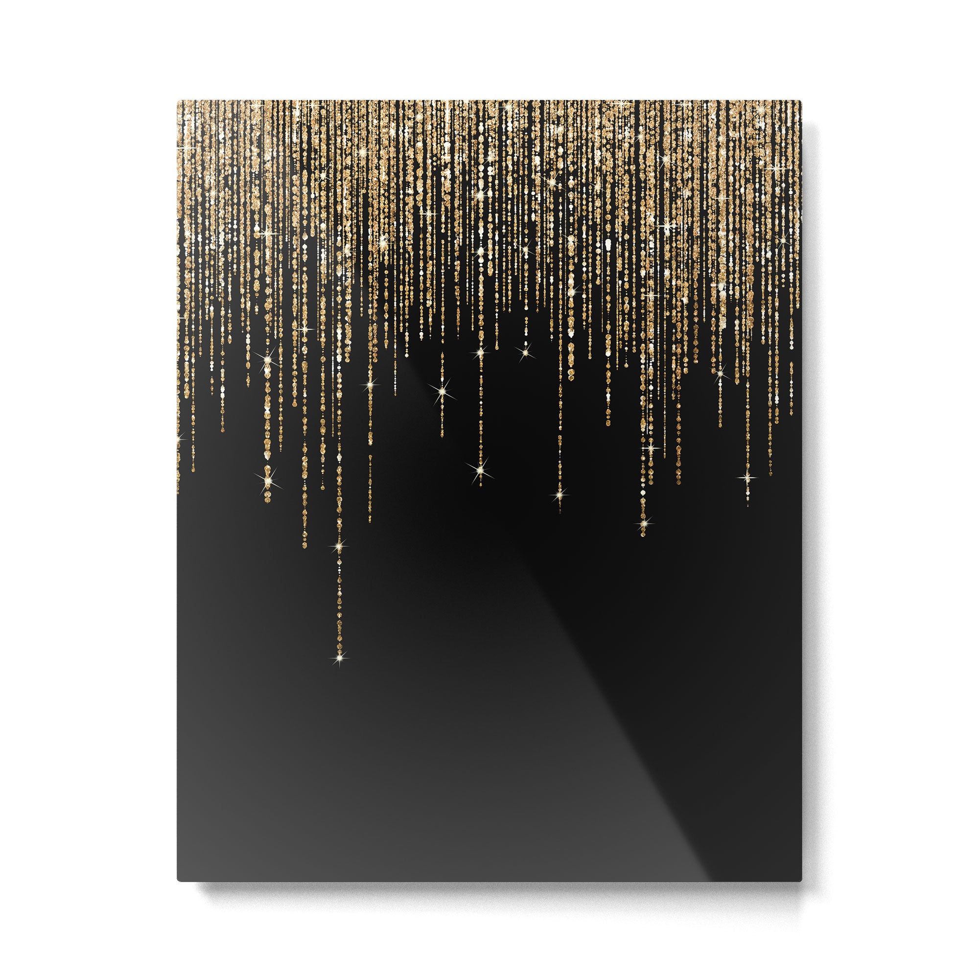 Luxury Chic Black Gold Sparkly Glitter Fringe Metal Print Gallery Image 6