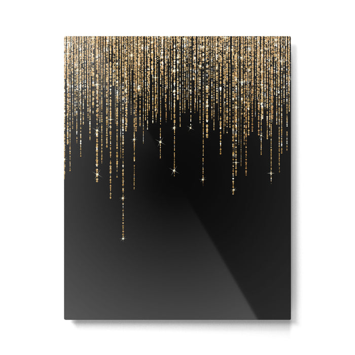 Luxury Chic Black Gold Sparkly Glitter Fringe Metal Print Gallery Image 1