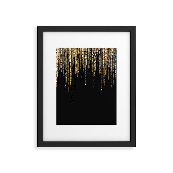 Luxury Chic Black Gold Sparkly Glitter Fringe Framed Art Print Gallery Image 1