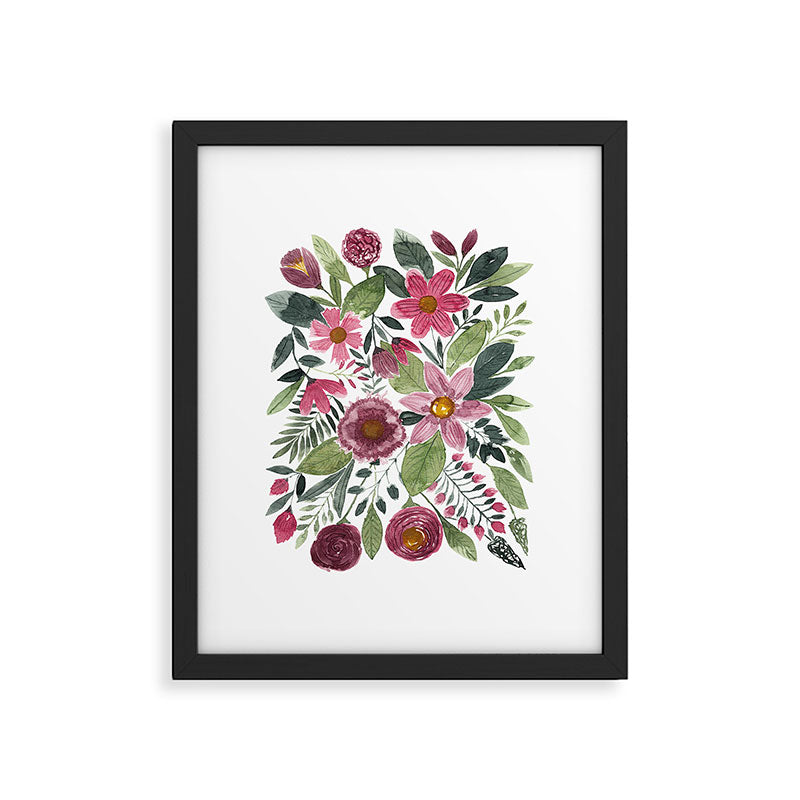 Mauve Pink Forest Green Watercolor Flowers Leaves Framed Art Print Gallery Image 6