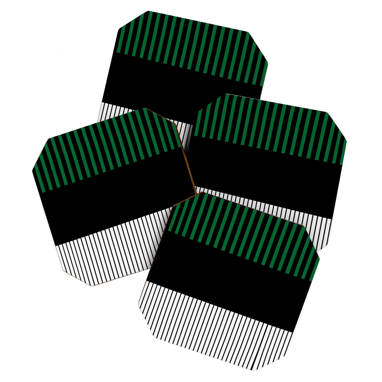 Colour Pop Stripes in Green - White and Black Coaster Gallery Image 1