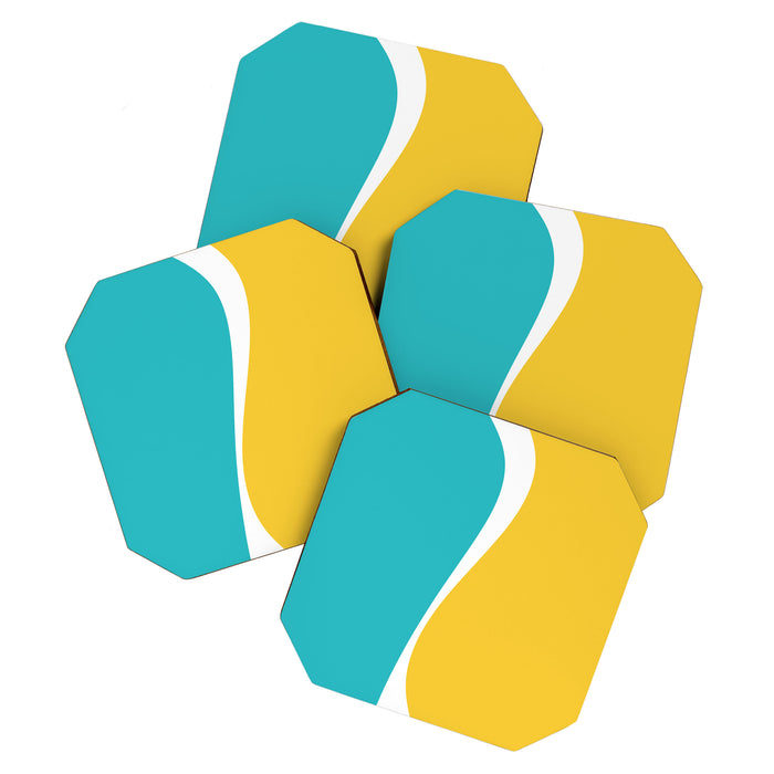 Simple Waves 2 - Turquoise and Yellow Coaster Gallery Image 1