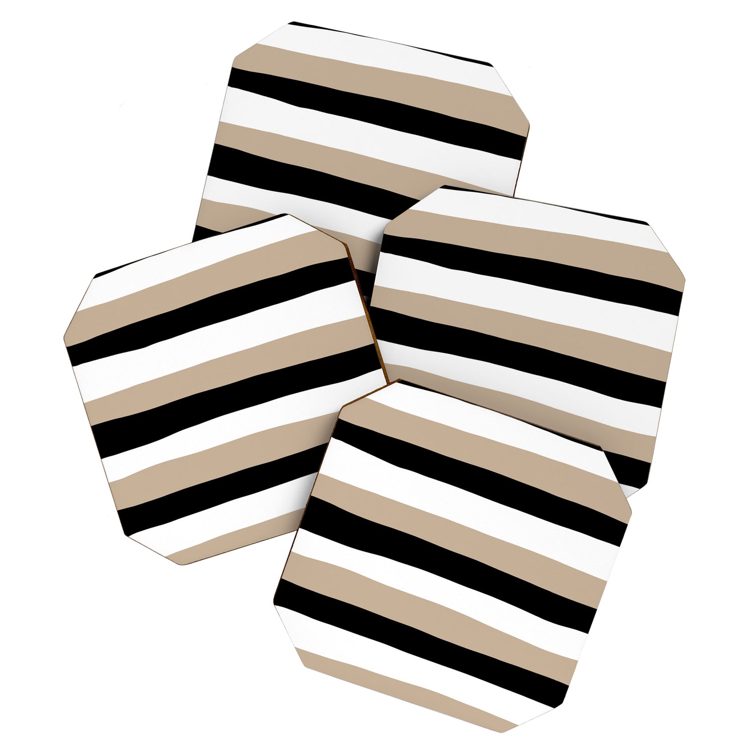 Uneven Stripes - Taupe, Black and White Coaster Gallery Image 1