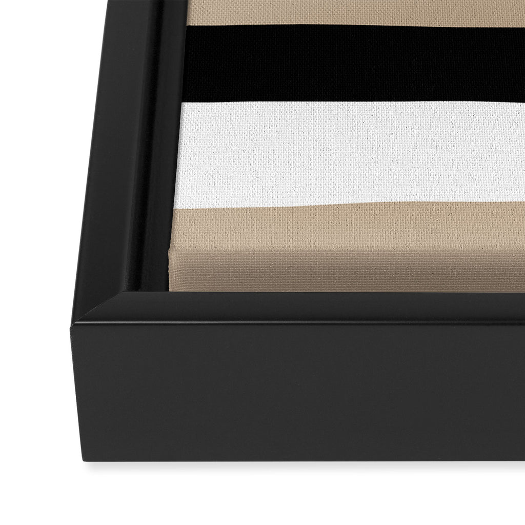 Uneven Stripes - Taupe, Black and White Framed Canvas Print Gallery Image 3