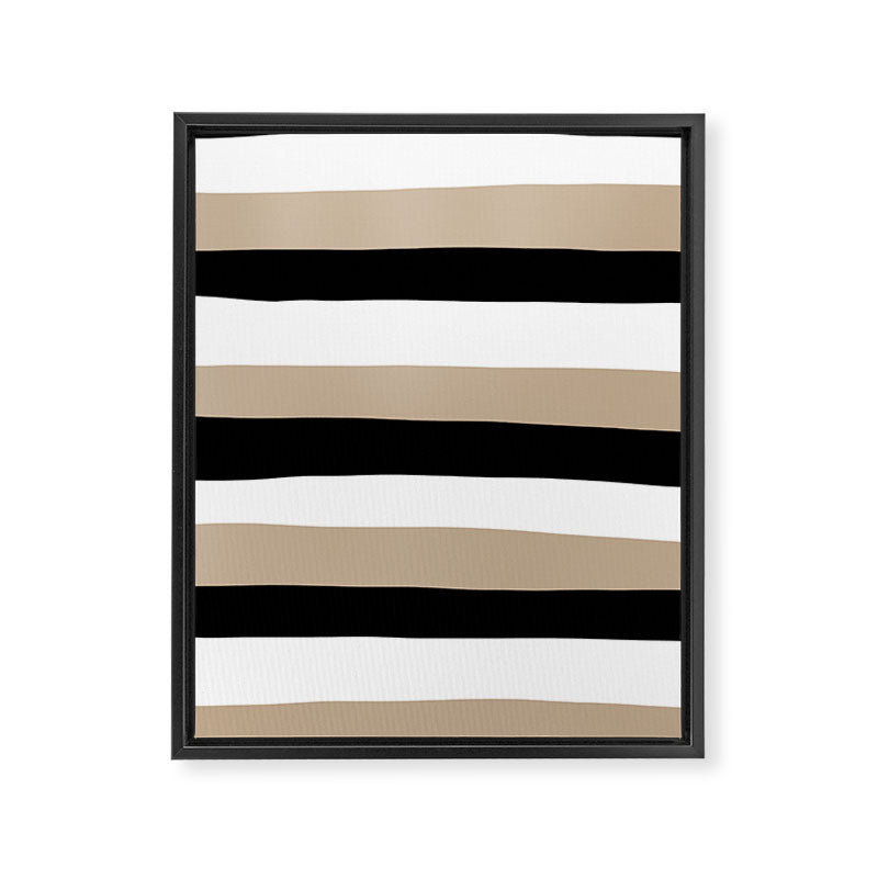 Uneven Stripes - Taupe, Black and White Framed Canvas Print Gallery Image 8