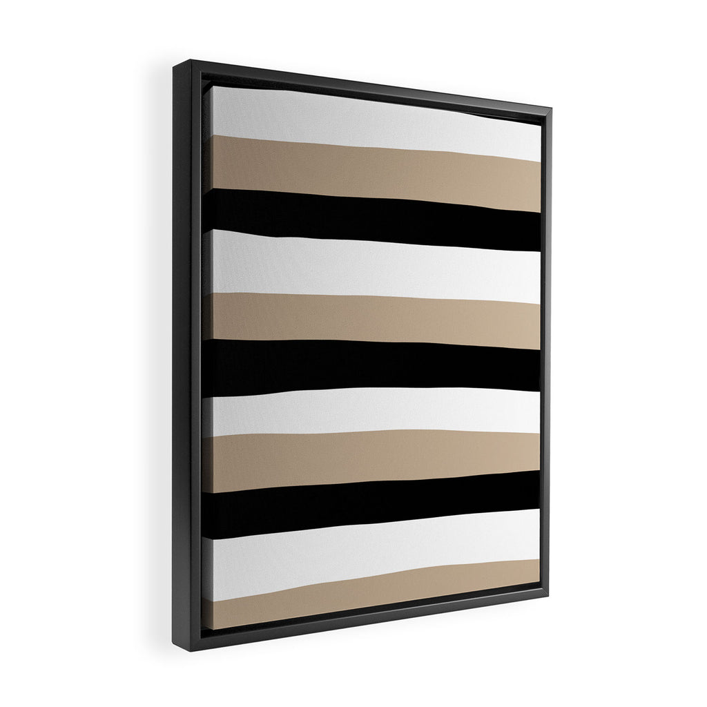 Uneven Stripes - Taupe, Black and White Framed Canvas Print Gallery Image 2