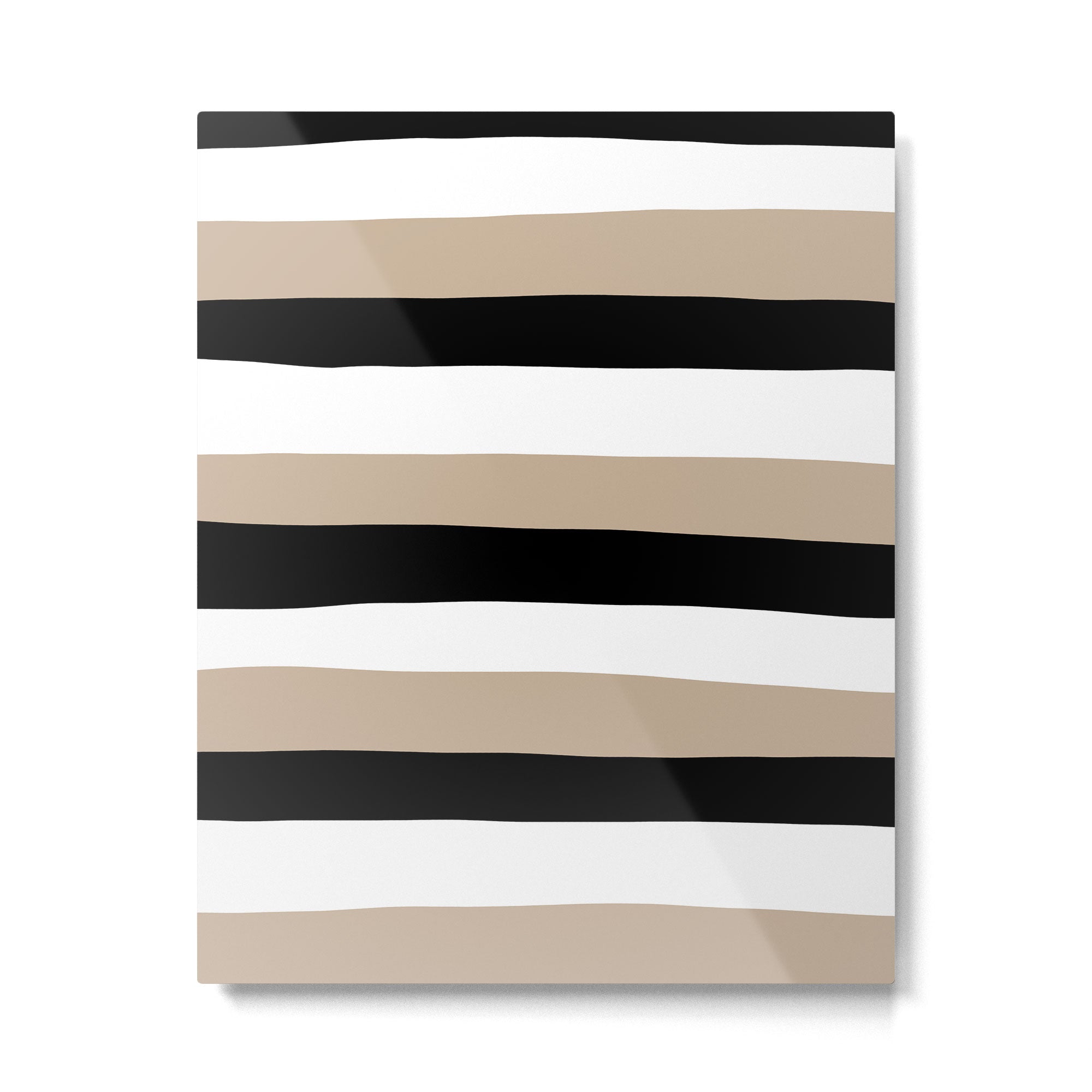 Uneven Stripes - Taupe, Black and White Metal Print Gallery Image 6