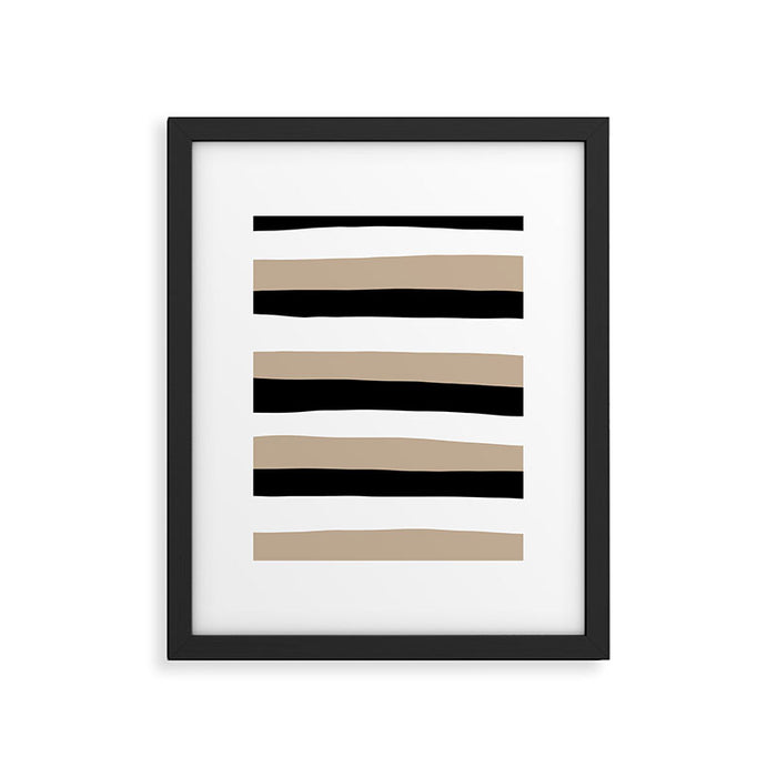 Uneven Stripes - Taupe, Black and White Framed Art Print Gallery Image 1