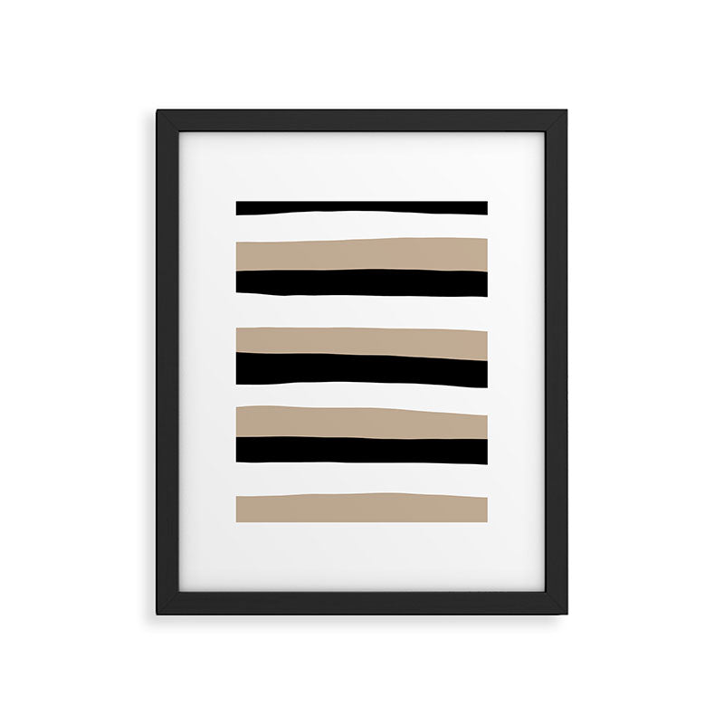 Uneven Stripes - Taupe, Black and White Framed Art Print Gallery Image 6