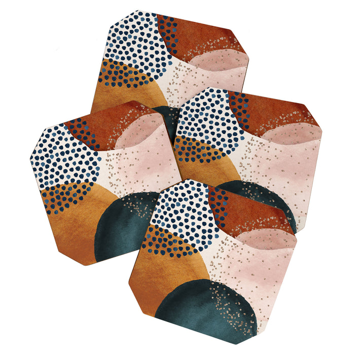 Abstract Watercolor Terracotta, Green & Blush Pink Art Print By LandSartprints Coaster Gallery Image 1