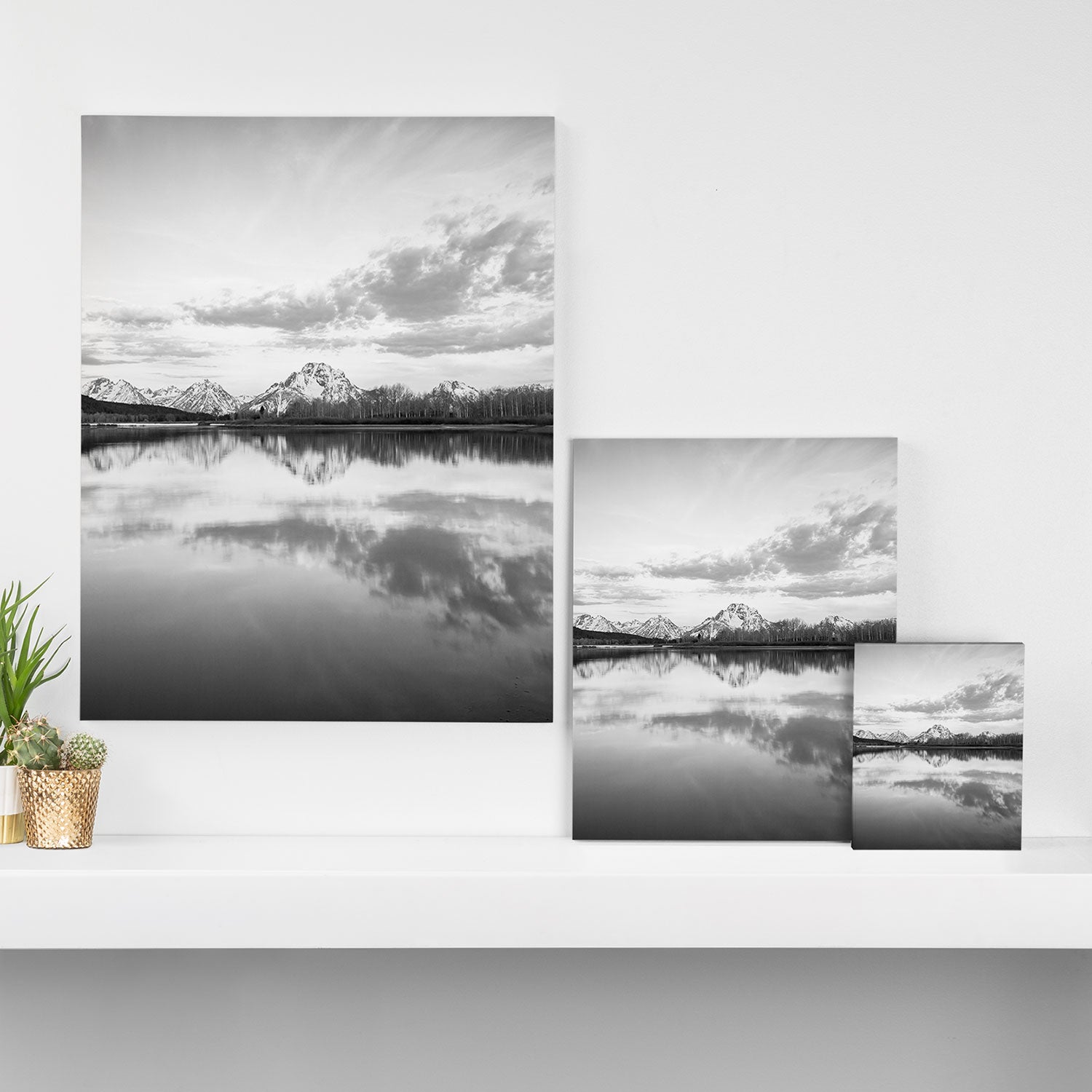 Grand Teton Black & White Wyoming National Park Oxbow Bend Landscape Canvas Print Gallery Image 3