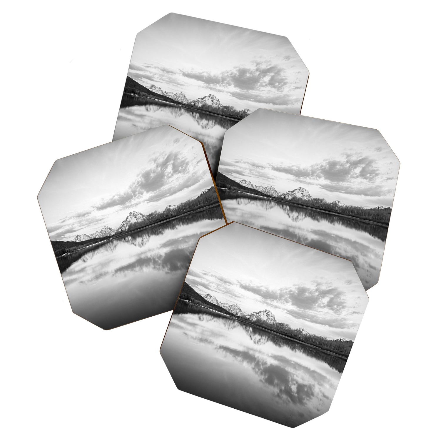 Grand Teton Black & White Wyoming National Park Oxbow Bend Landscape Coaster Gallery Image 1
