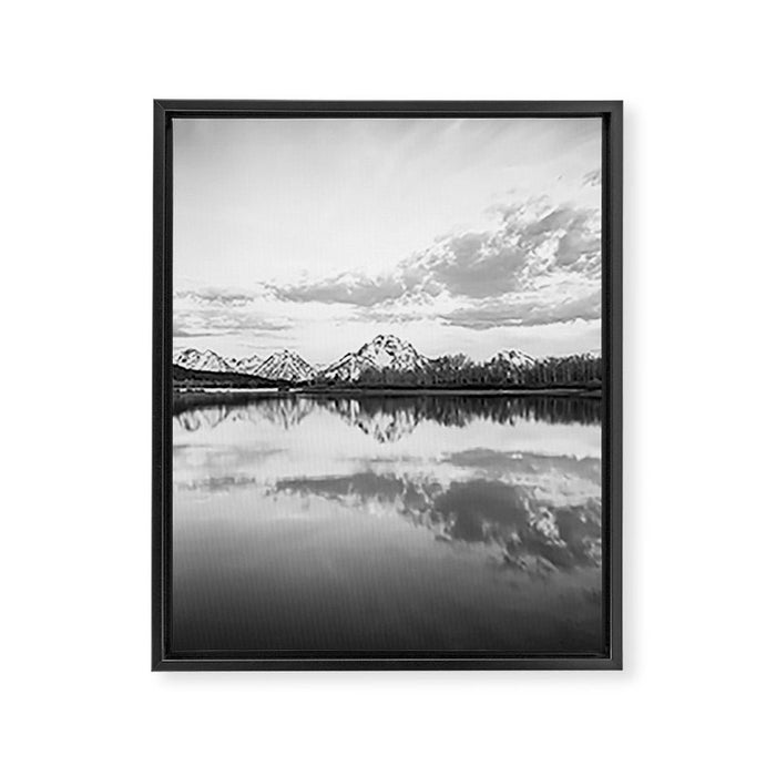 Grand Teton Black & White Wyoming National Park Oxbow Bend Landscape Framed Canvas Print Gallery Image 1