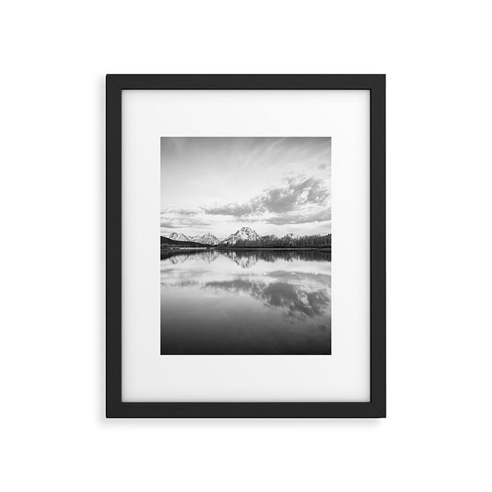 Grand Teton Black & White Wyoming National Park Oxbow Bend Landscape Framed Art Print Gallery Image 1