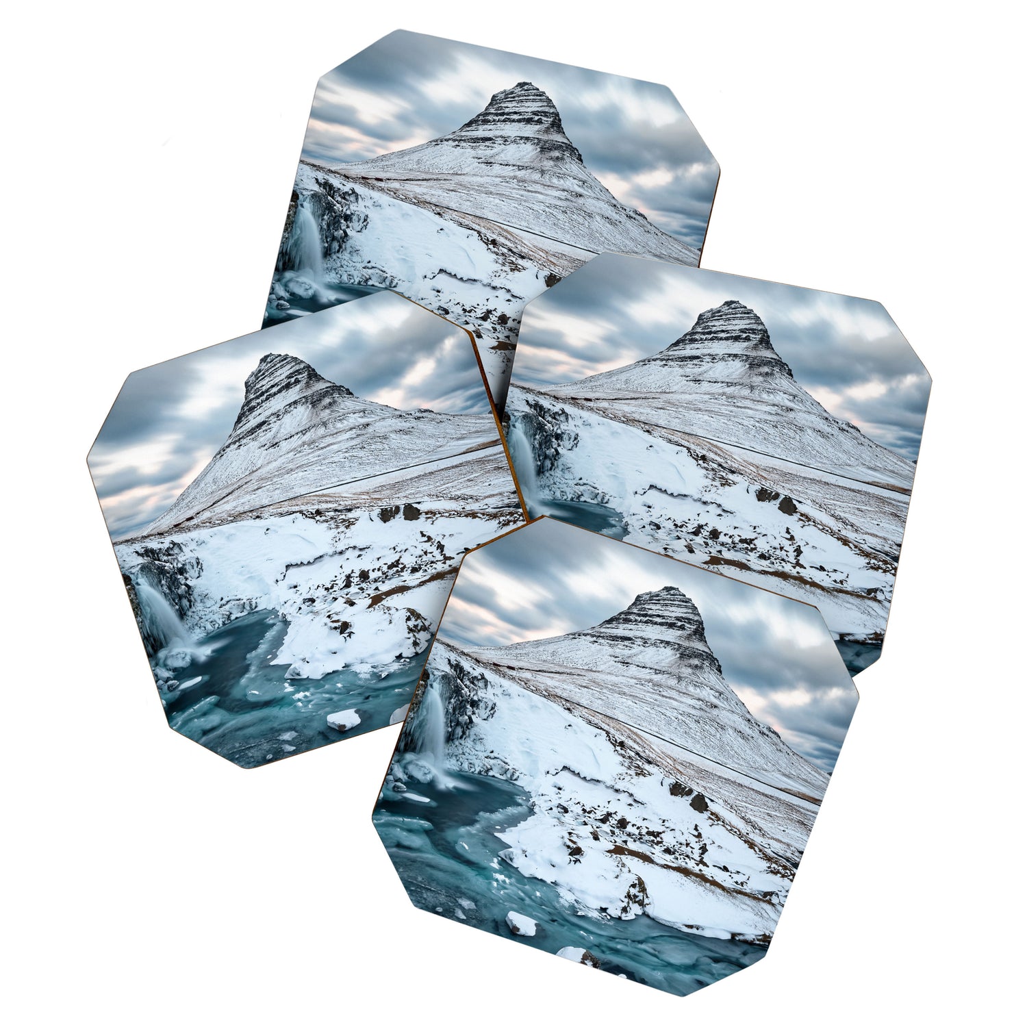 KIRKJUFELL MOUNTAIN & WATERFALL IN WINTER ICELAND LANDSCAPE Coaster Gallery Image 1