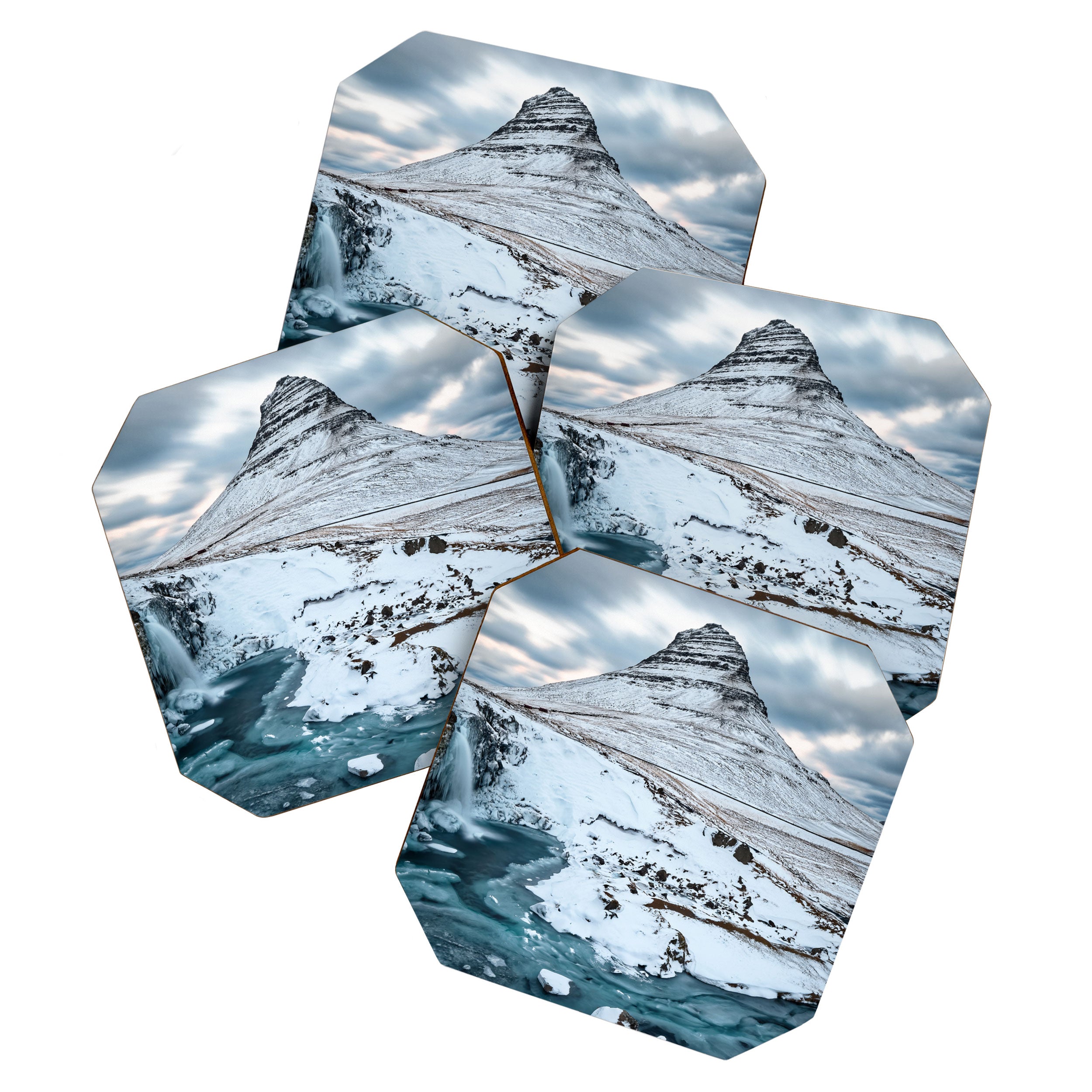 KIRKJUFELL MOUNTAIN & WATERFALL IN WINTER ICELAND LANDSCAPE Coaster Gallery Image 1