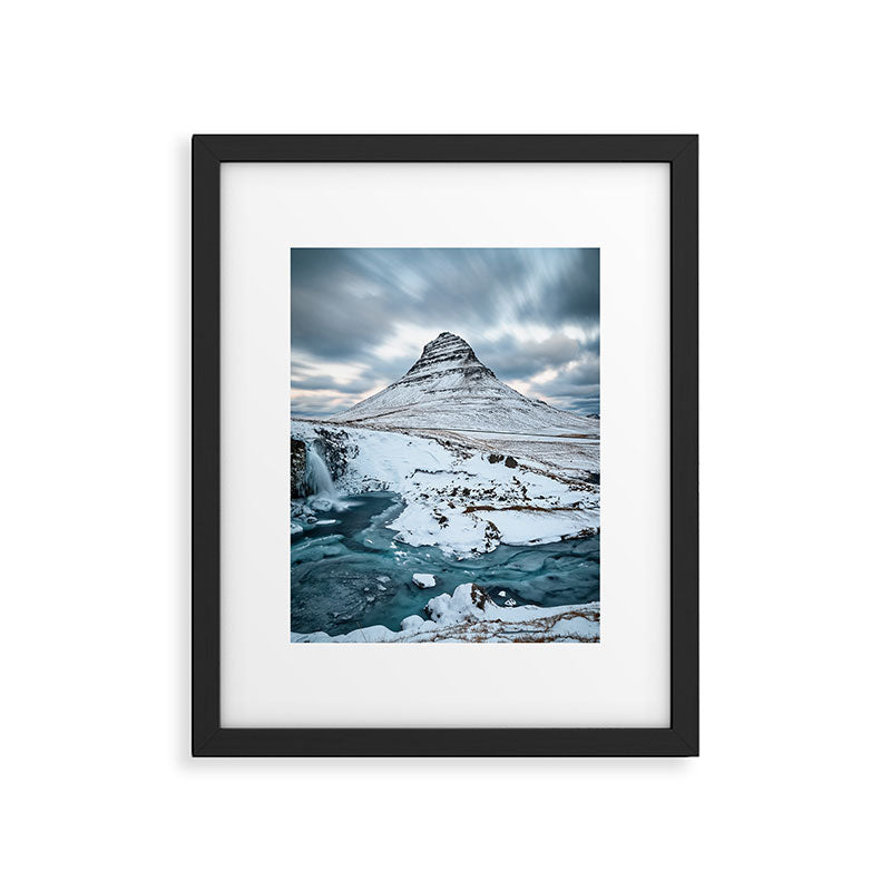 KIRKJUFELL MOUNTAIN & WATERFALL IN WINTER ICELAND LANDSCAPE Framed Art Print Gallery Image 1