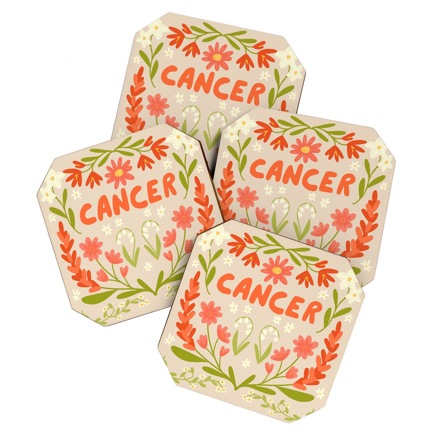 Cancer Retro Folk Art Coaster Gallery Image 1