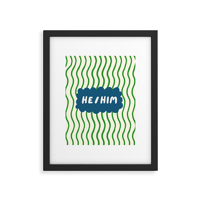 He/Him - pronoun badge  Framed Art Print Gallery Image 6