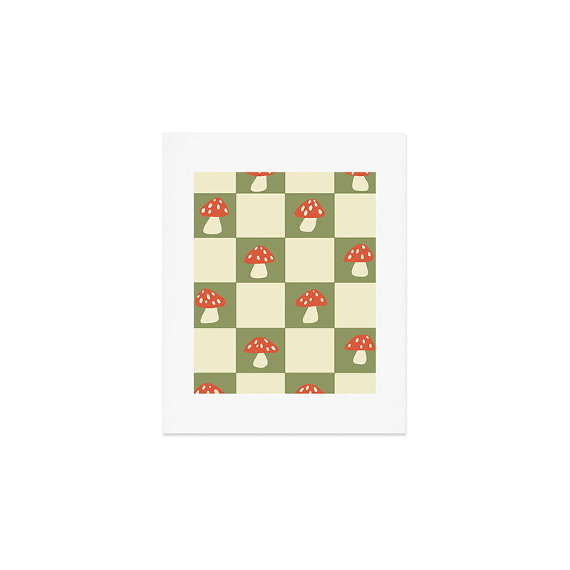 Mushroom Checkerboard Pattern Art Print Gallery Image 1
