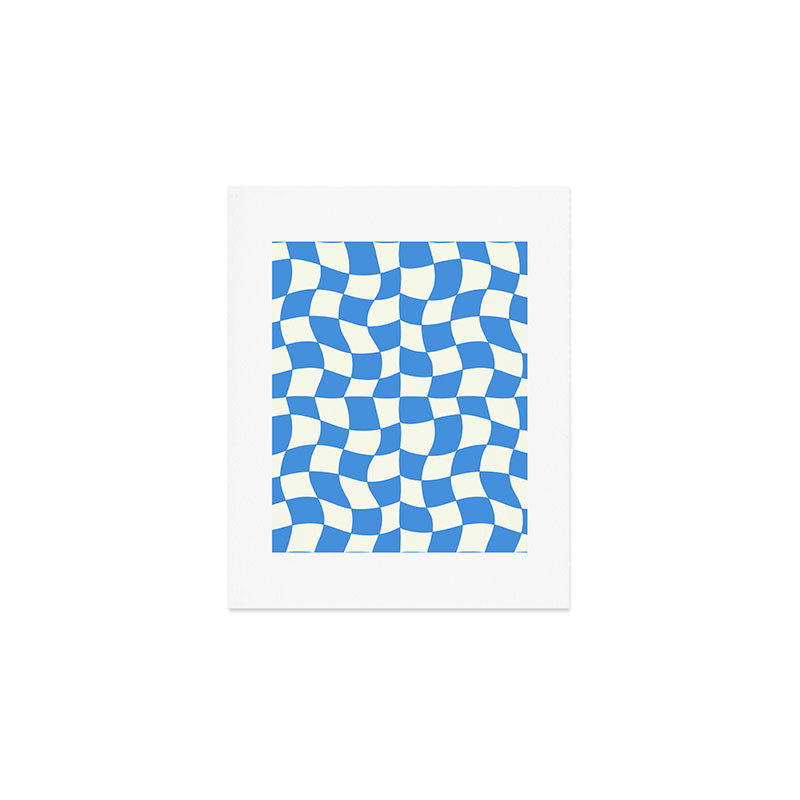 Ocean Blue Wavy Checkerboard  Art Print Gallery Image 1