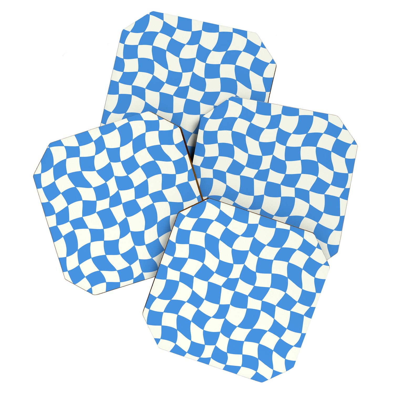 Ocean Blue Wavy Checkerboard  Coaster Gallery Image 1