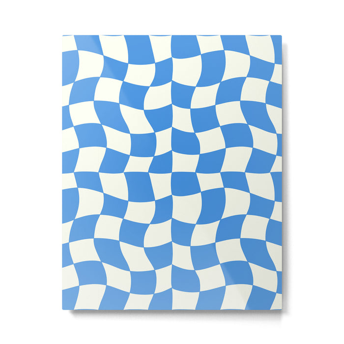 Ocean Blue Wavy Checkerboard  Metal Print Gallery Image 1