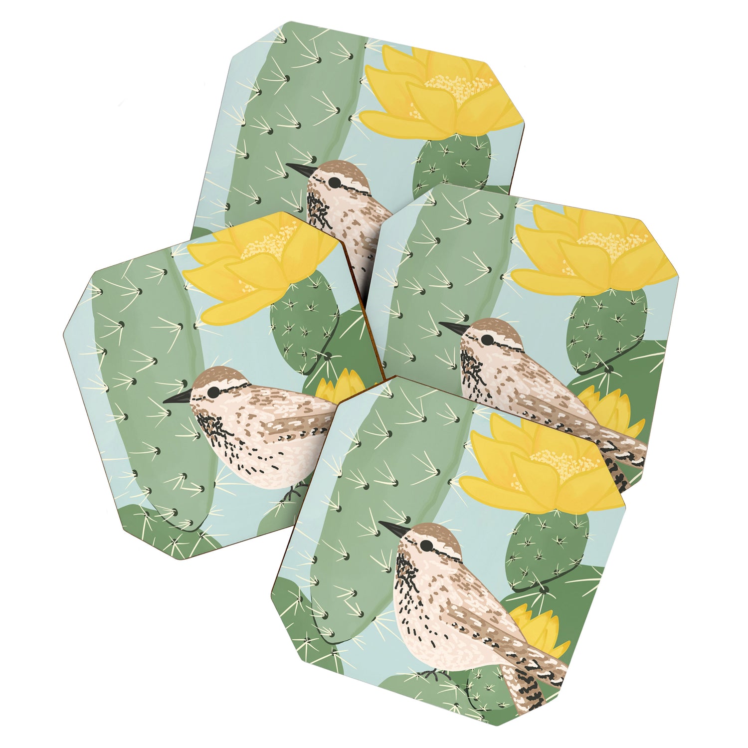 Prickly Pear with Wrens  Coaster Gallery Image 1