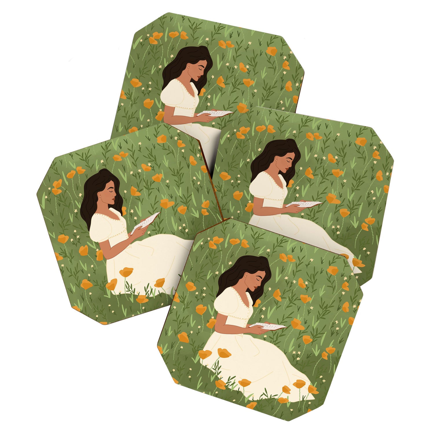 Reading in the Poppies  Coaster Gallery Image 1