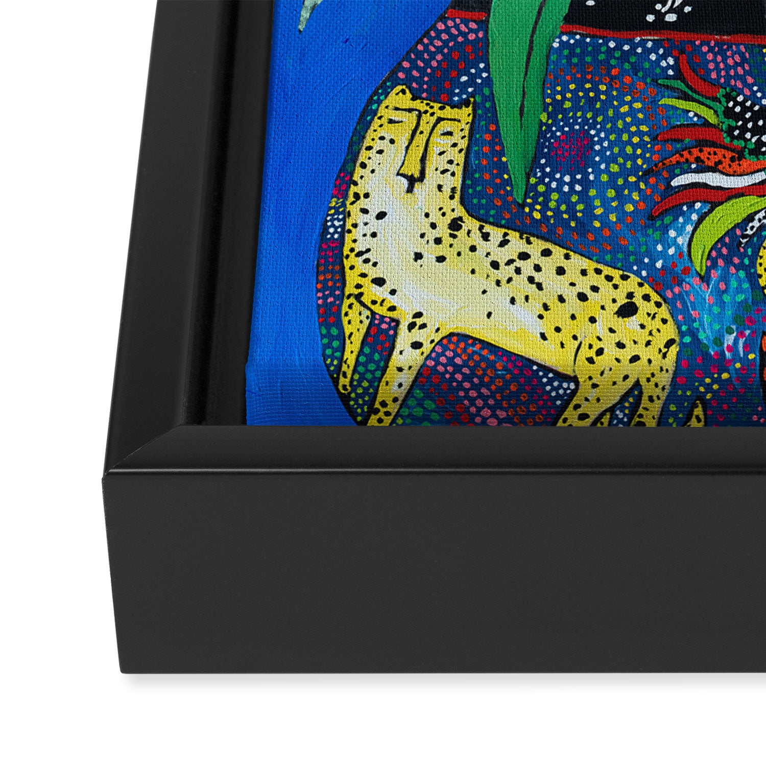 Bright Peony Bouquet in Tropical Rainbow Cheetah and Bird Maximalist Vase Painting Framed Canvas Print Gallery Image 3