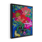 Bright Peony Bouquet in Tropical Rainbow Cheetah and Bird Maximalist Vase Painting Framed Canvas Print Gallery Image 2
