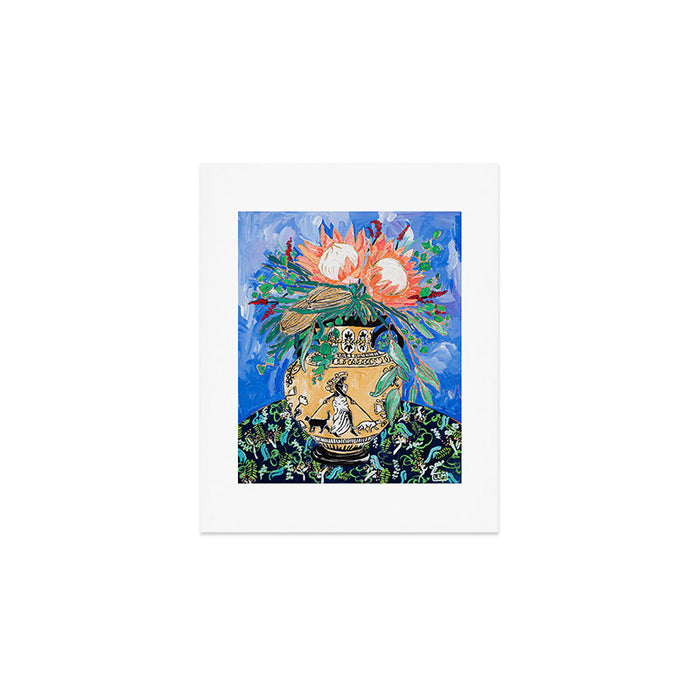 Cat Walk: Protea and Banksia Bouquet Floral Still Life with Greek Urn featuring Woman Walking Cats Art Print Gallery Image 1