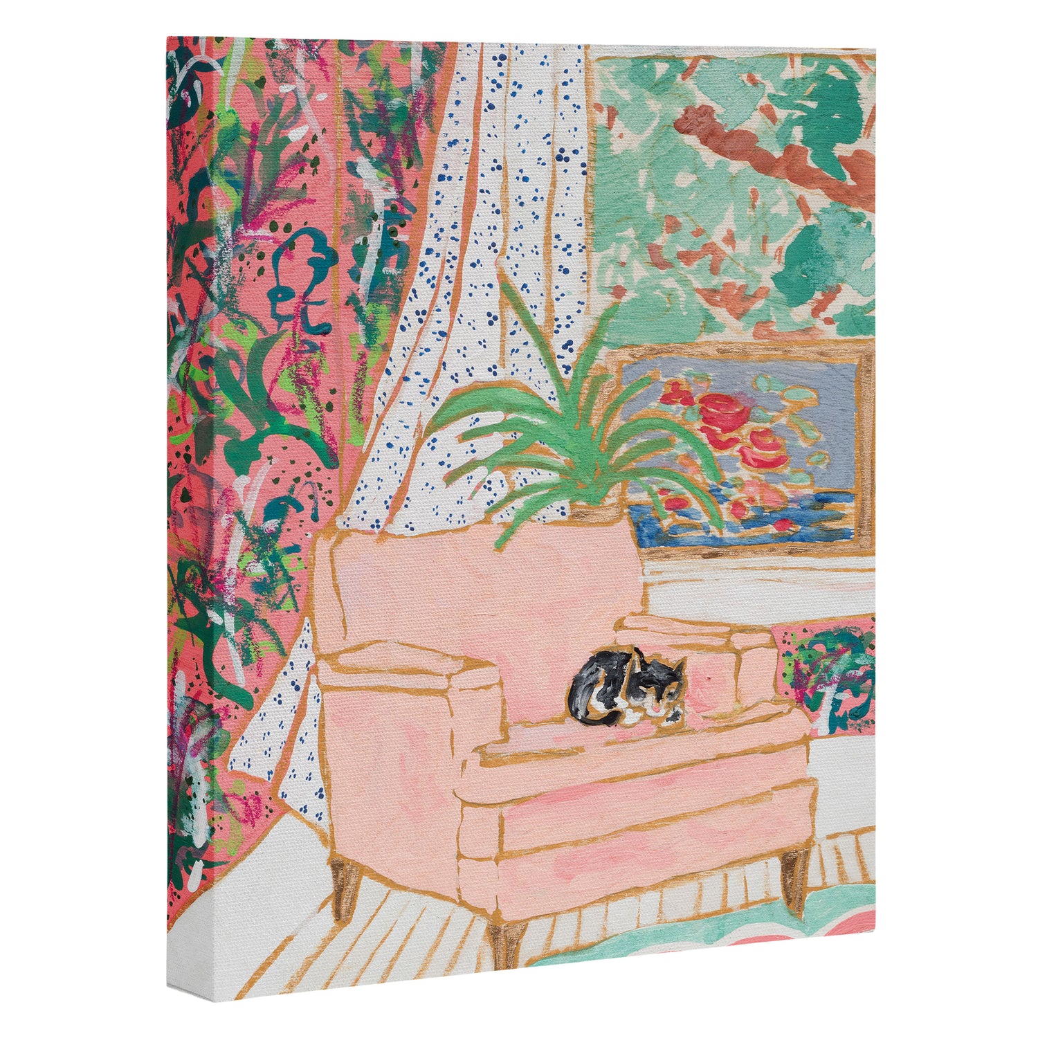 Catnap - Tuxedo Cat Napping in Chair by the Window Canvas Print Gallery Image 3