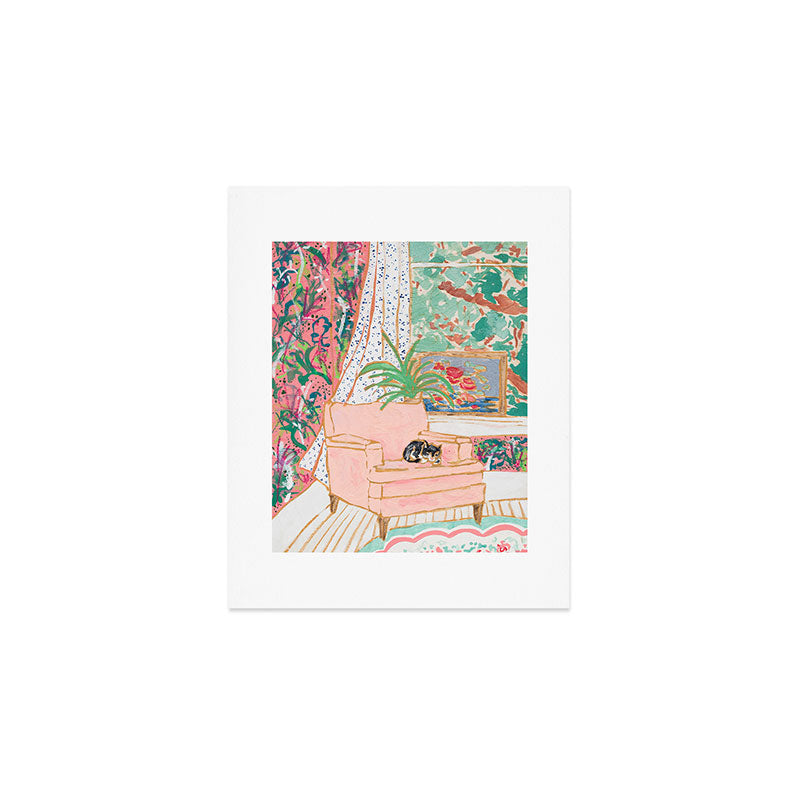 Catnap - Tuxedo Cat Napping in Chair by the Window Art Print