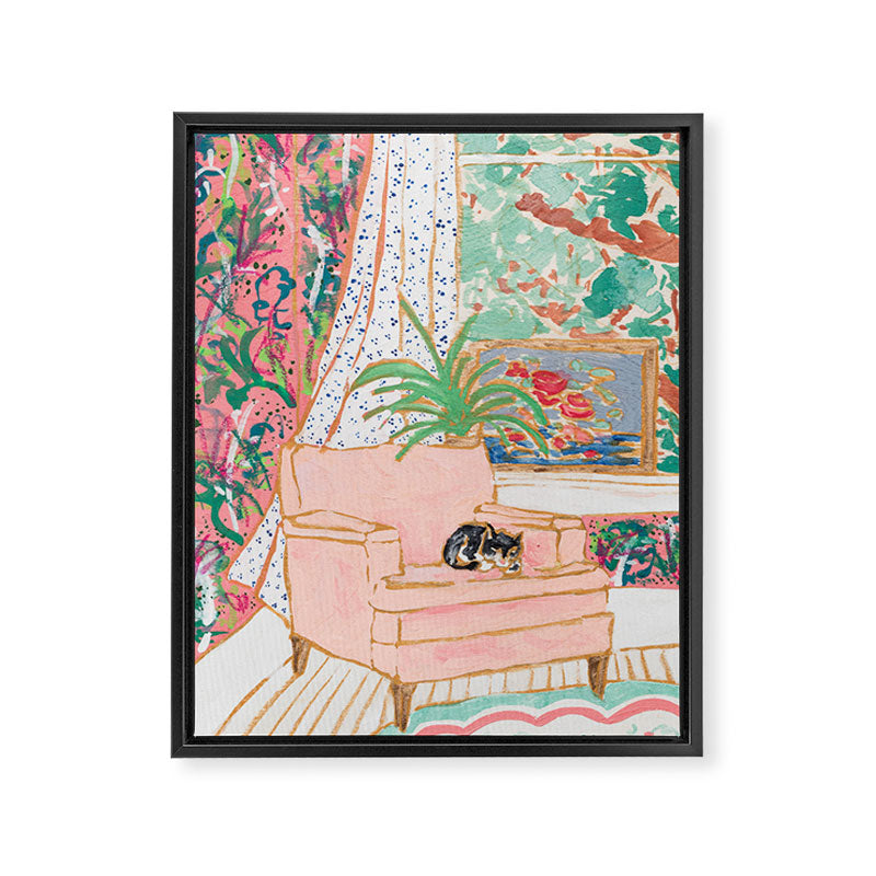 Catnap - Tuxedo Cat Napping in Chair by the Window Framed Canvas Print Gallery Image 6