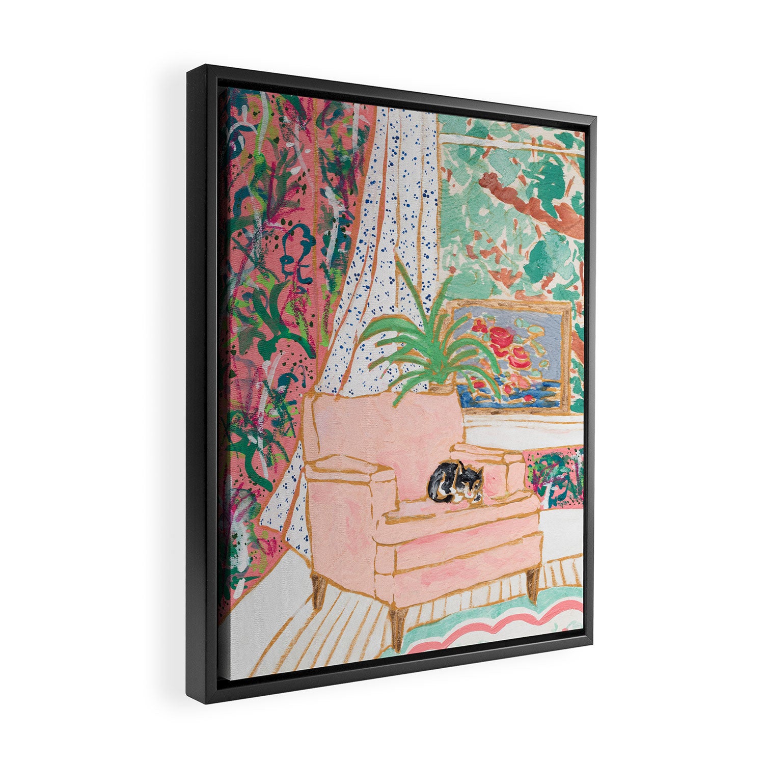 Catnap - Tuxedo Cat Napping in Chair by the Window Framed Canvas Print Gallery Image 2