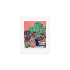 Cluster of Houseplants and Proteas on Pink Still Life Painting Art Print Gallery Image 1