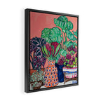 Cluster of Houseplants and Proteas on Pink Still Life Painting Framed Canvas Print Gallery Image 2