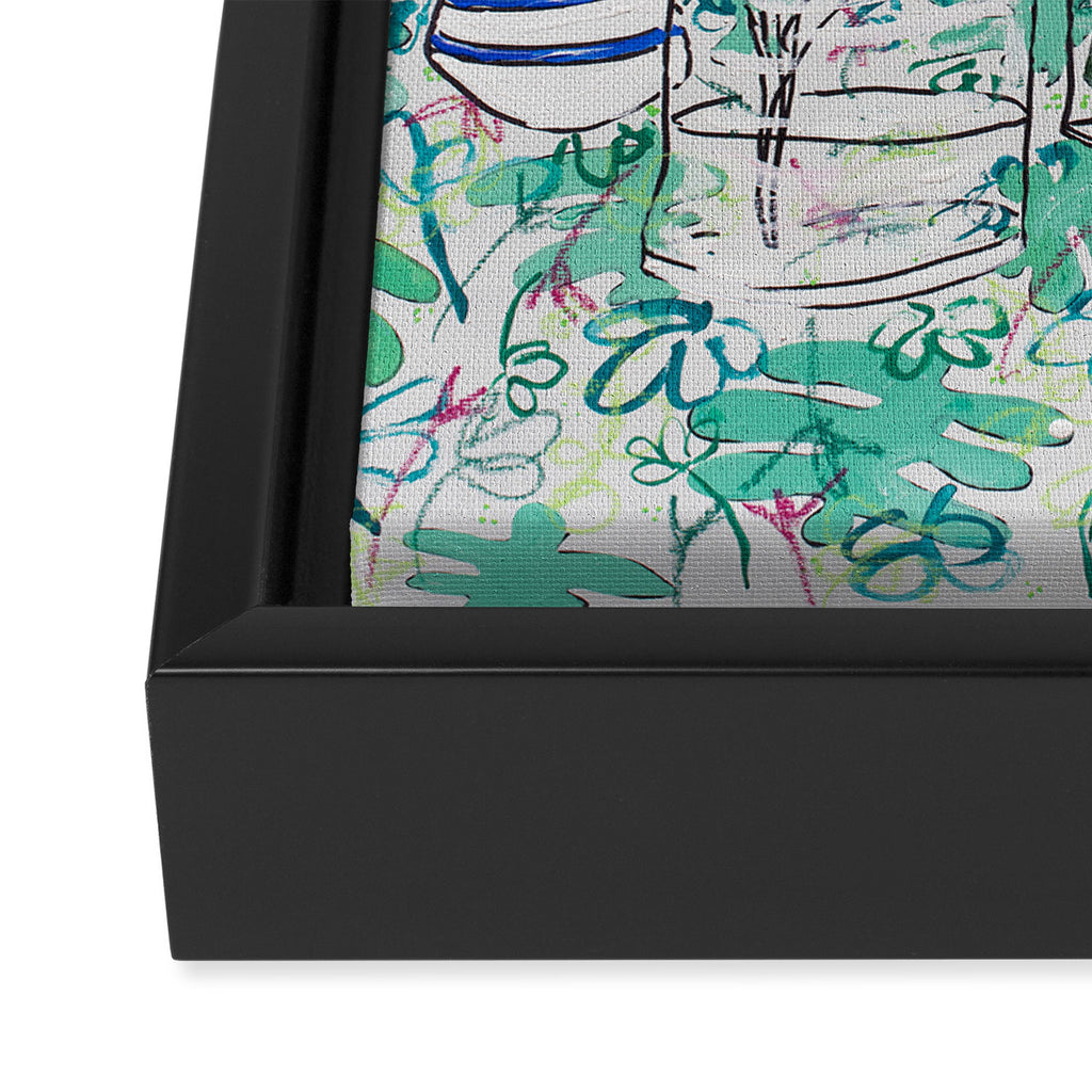 Cockatoo Vase - Bouquet of Flowers on Coral and Jungle Framed Canvas Print Gallery Image 3