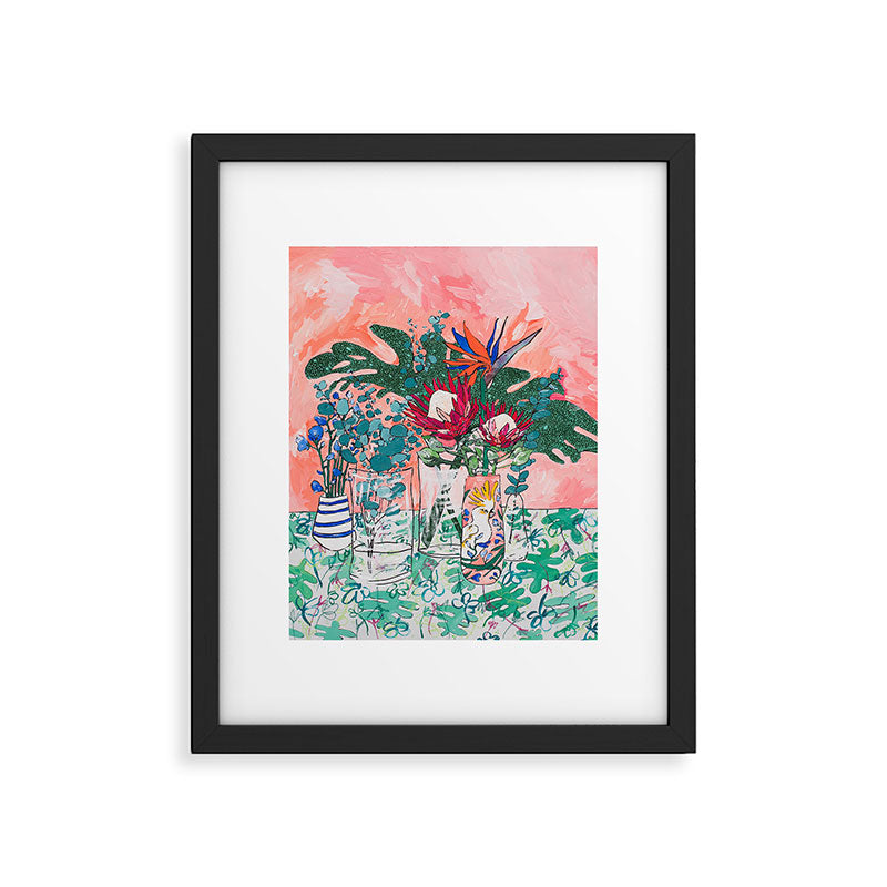 Cockatoo Vase - Bouquet of Flowers on Coral and Jungle Framed Art Print Gallery Image 4