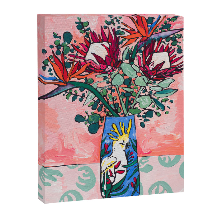 Cockatoo Vase on Painterly Pink Canvas Print Gallery Image 1