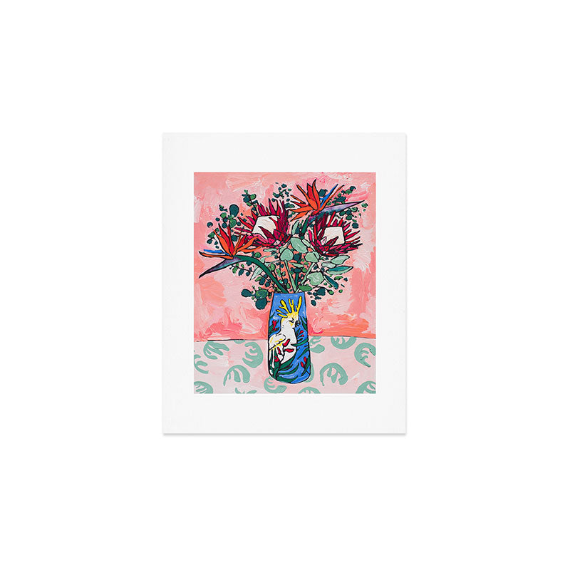Cockatoo Vase on Painterly Pink Art Print Gallery Image 1
